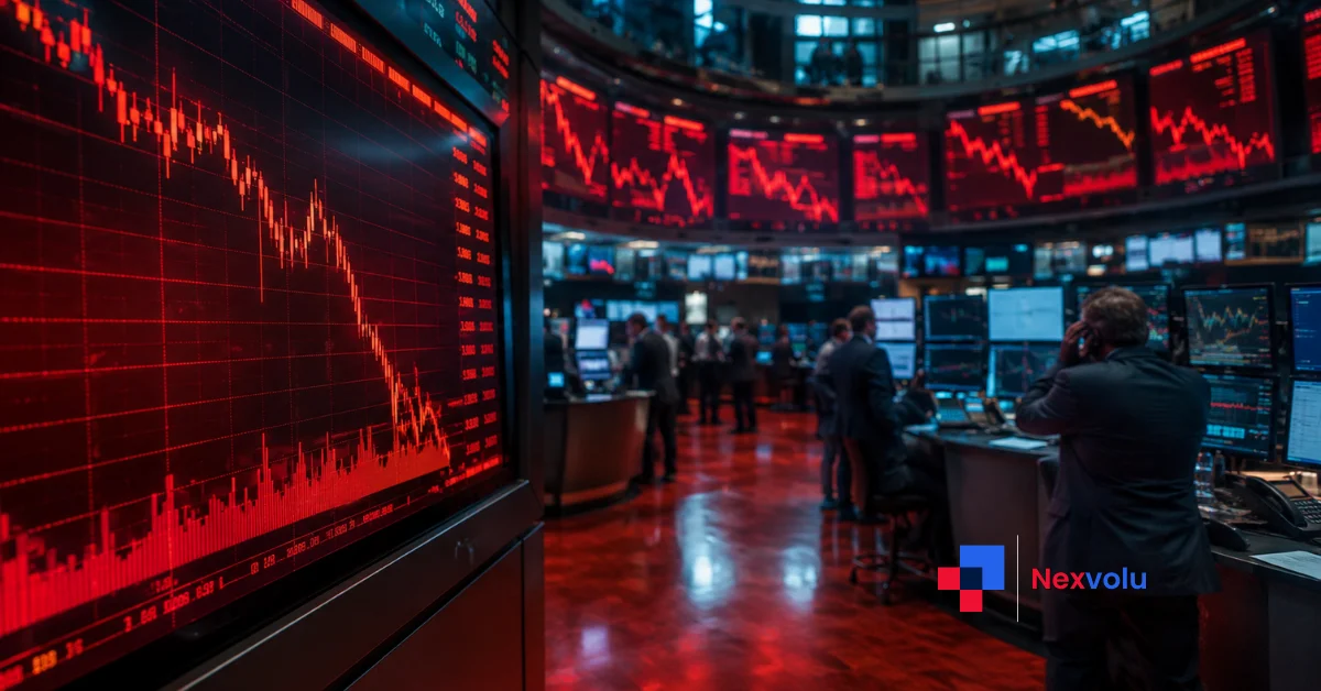 Stock market trading board glowing red during the 2026 tech selloff