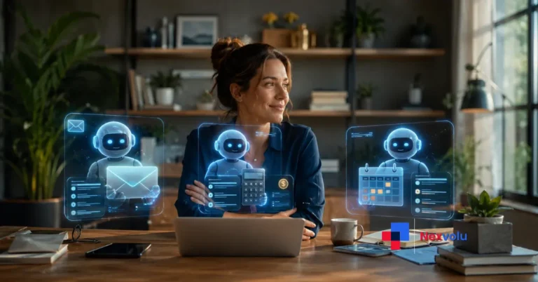 Small business owner watching AI agents handle sales, invoicing and support tasks
