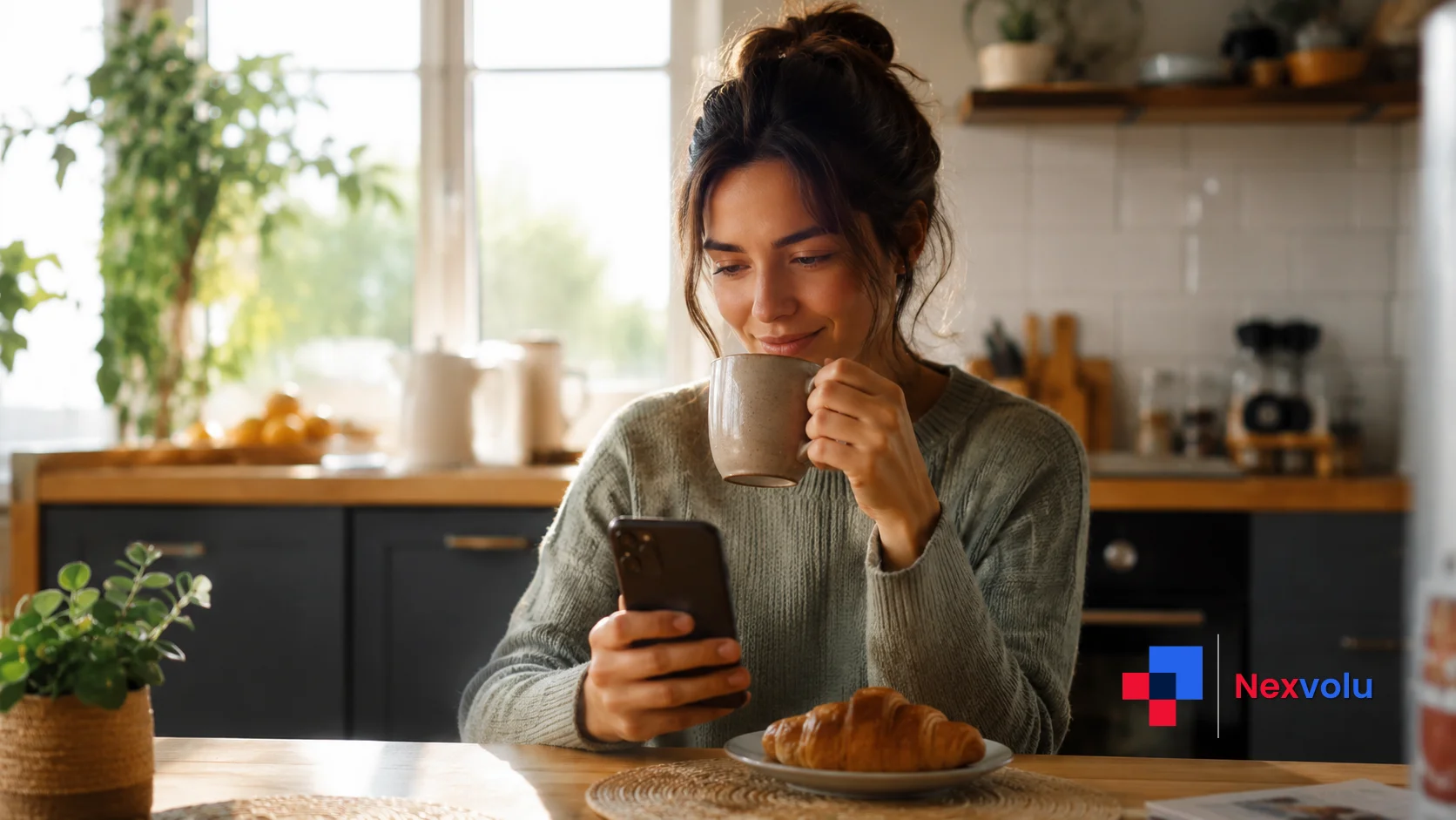 Relaxed shopper watching an AI agent complete a purchase, illustrating agentic commerce