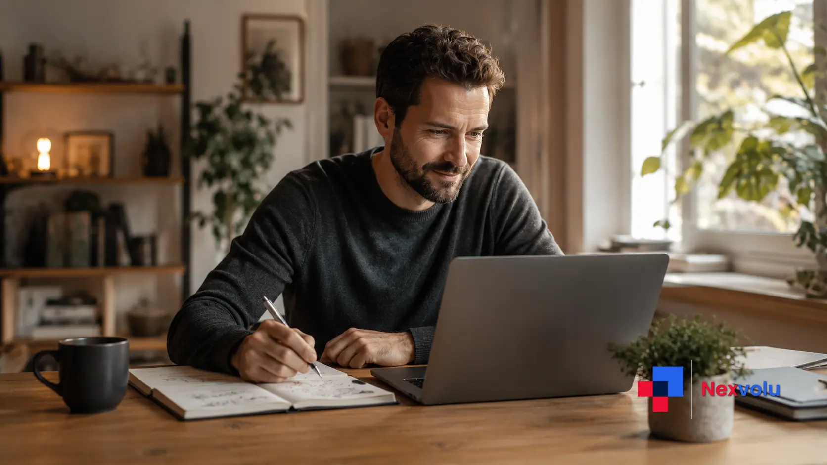 Surviving AI layoffs 2026 - a confident professional upskilling on a laptop, calm and focused.
