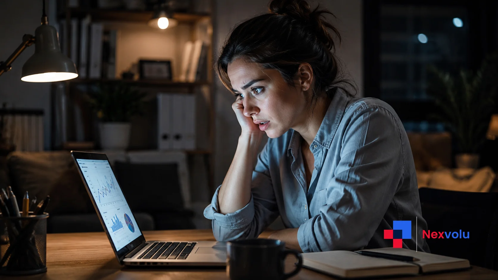 Marketer at night realizing bots outnumber humans and skew the analytics data