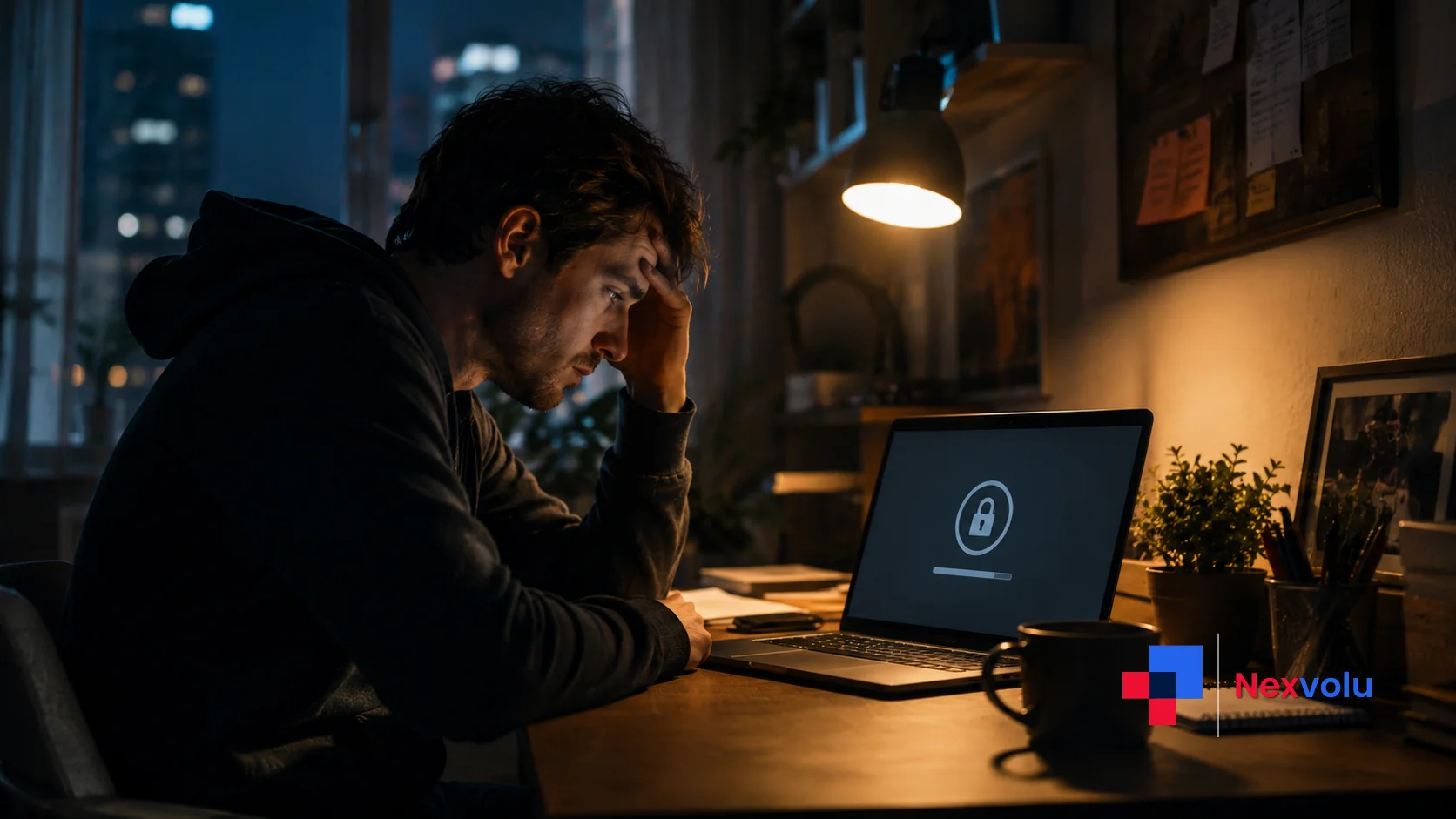 Frustrated developer at a laptop locked out of GPT-5.6, waiting for public access