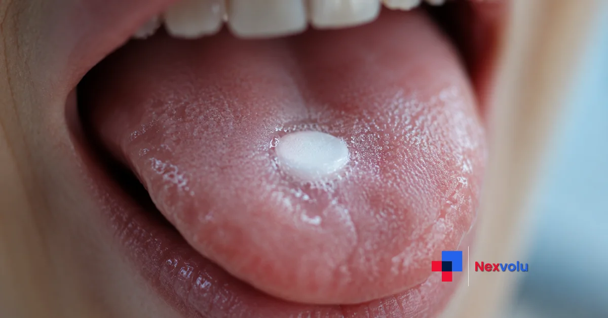 Pharmaceutical LSD tablet dissolving on a tongue, illustrating the LSD pill for depression