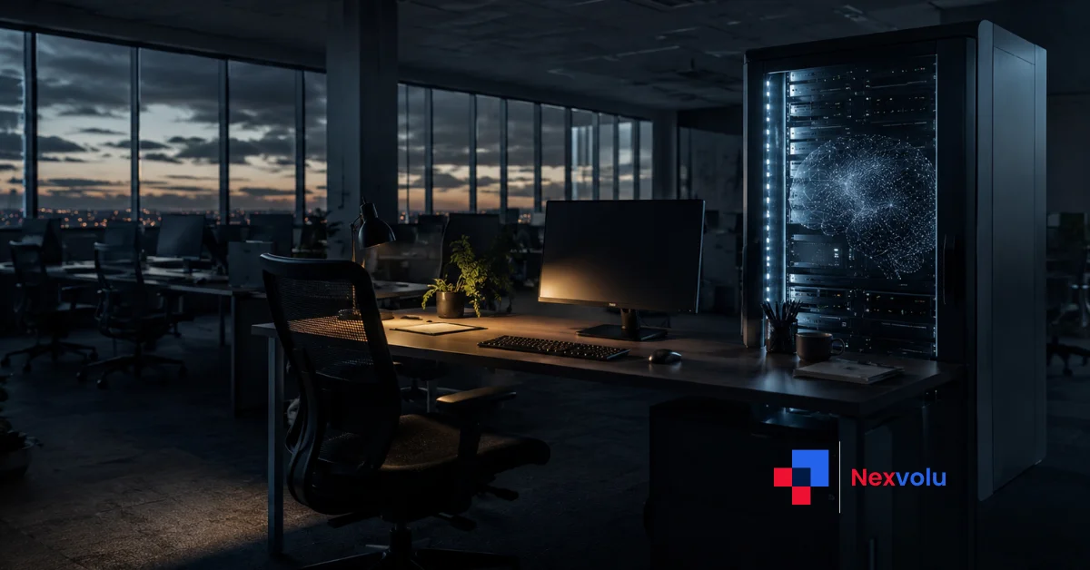 ServiceNow layoffs 2026 illustrated by an empty tech office desk and AI screen
