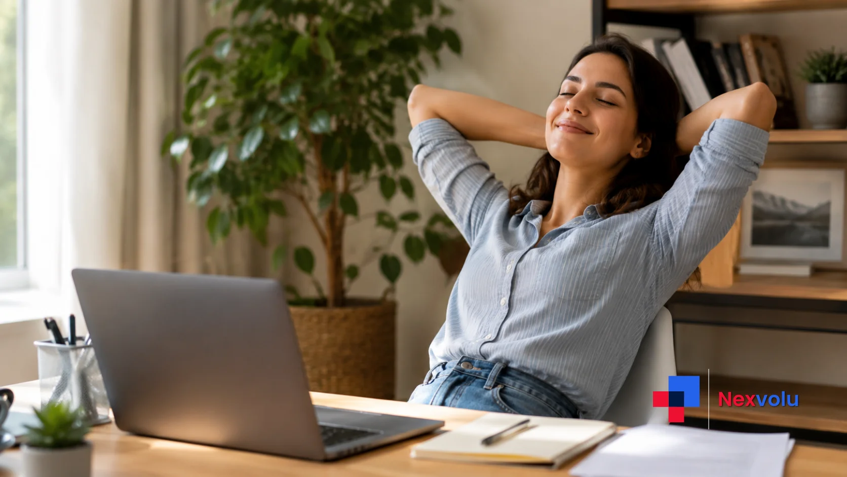Relieved borrower at a laptop after choosing a student loan repayment plan before the deadline