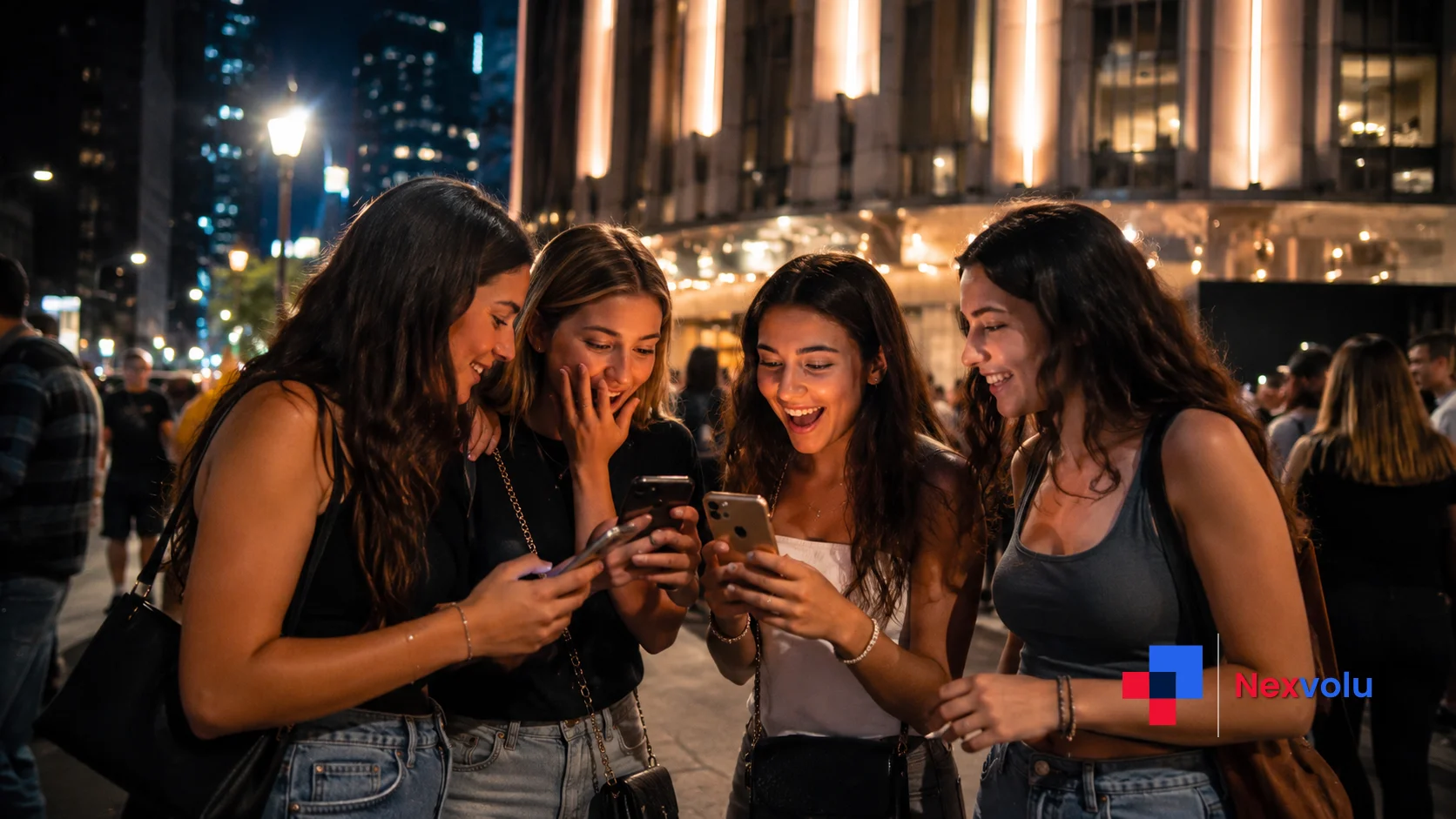 Excited Taylor Swift fans checking phones outside Madison Square Garden during wedding rumors
