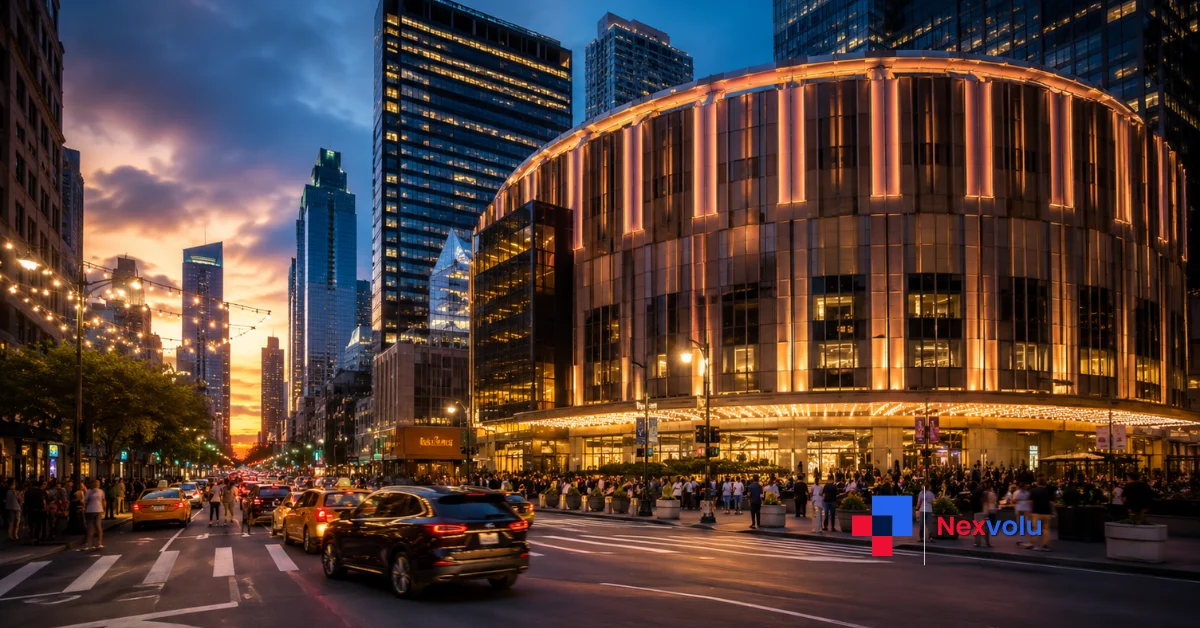 Madison Square Garden exterior lit up at night for a rumored Taylor Swift wedding