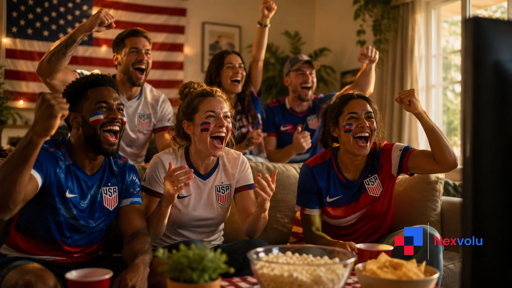 USMNT vs Bosnia and Herzegovina fans celebrating at a 2026 FIFA World Cup watch party