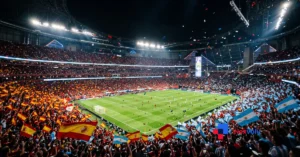 Spain and Argentina players before the 2026 World Cup final at MetLife Stadium