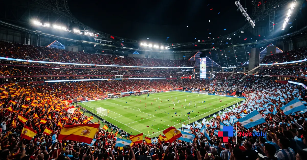 Spain and Argentina players before the 2026 World Cup final at MetLife Stadium