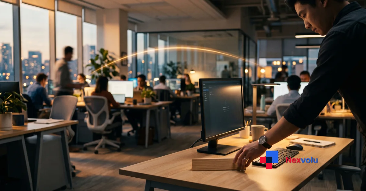 Empty office desk being reoccupied, illustrating the AI layoff boomerang and quiet rehiring