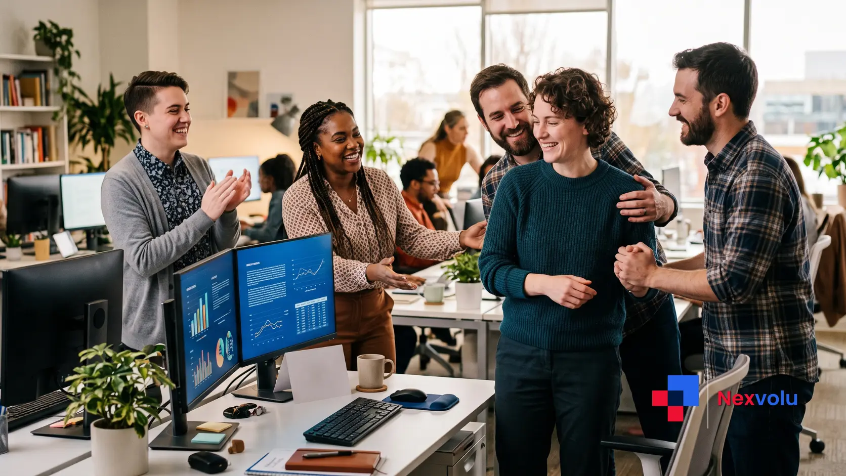 AI layoff reversal boomerang: a rehired office worker returning to a desk as earlier layoffs reverse