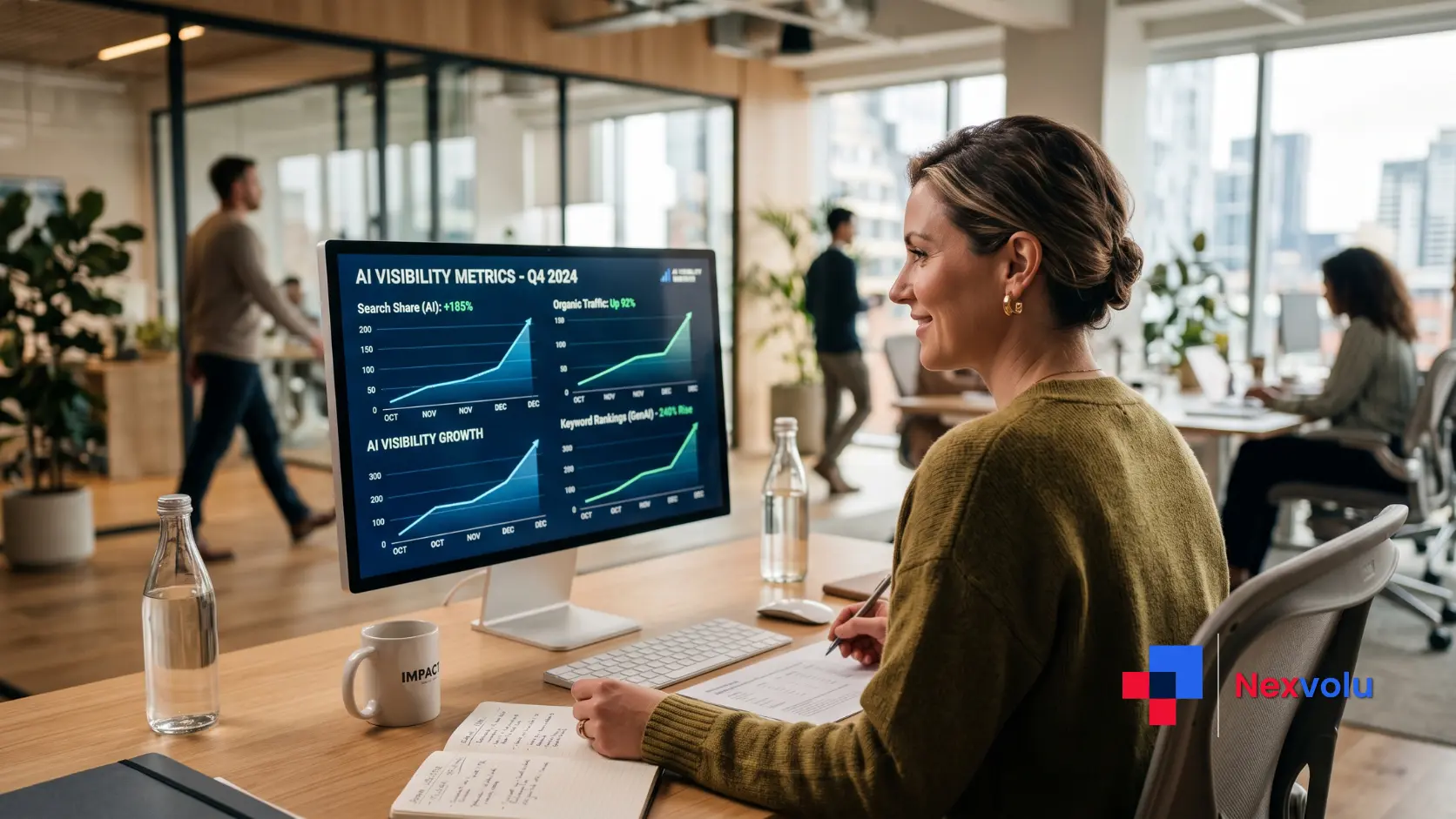 Marketer reviewing rising AI visibility impressions and feeling confident about the new Search Console report