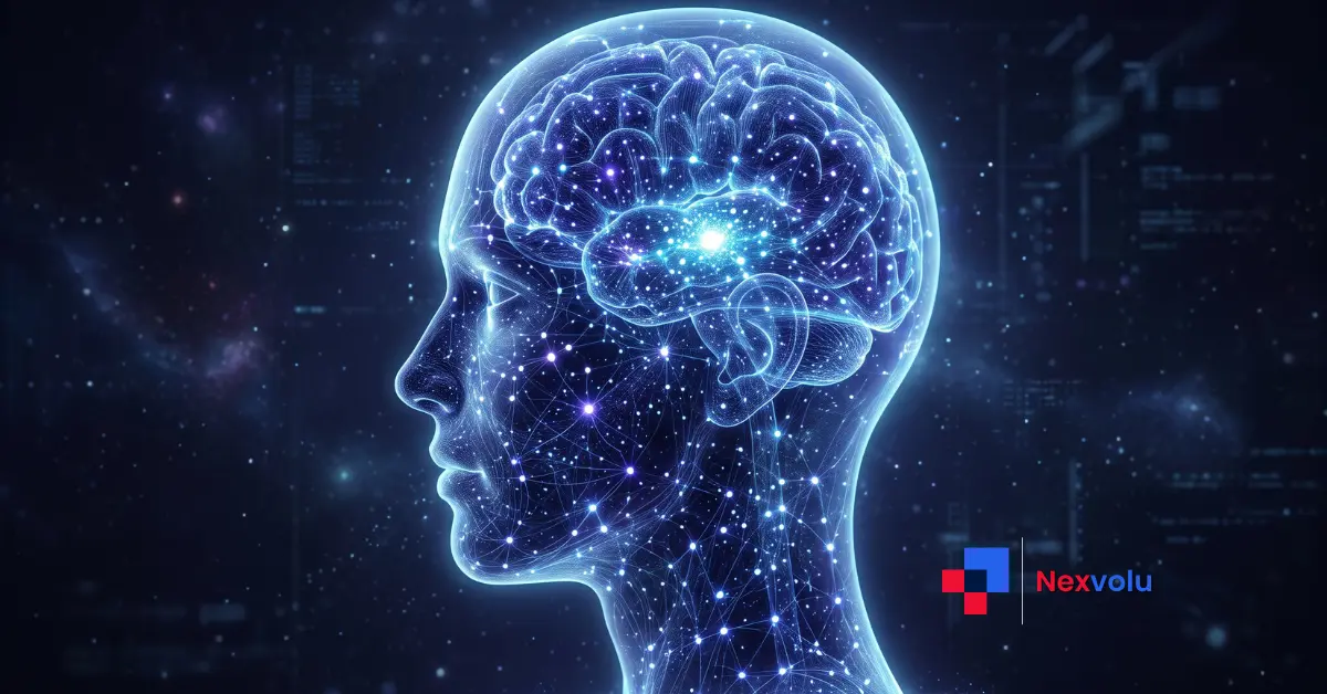 Glowing AI mind showing Claude's J-space, a hidden workspace of silent thoughts