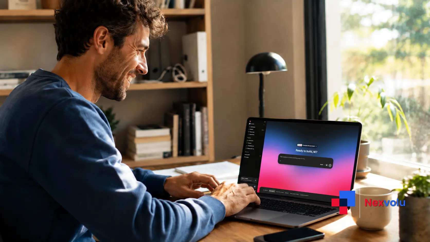 Non-technical founder smiling while launching an app built with a vibe coding tool