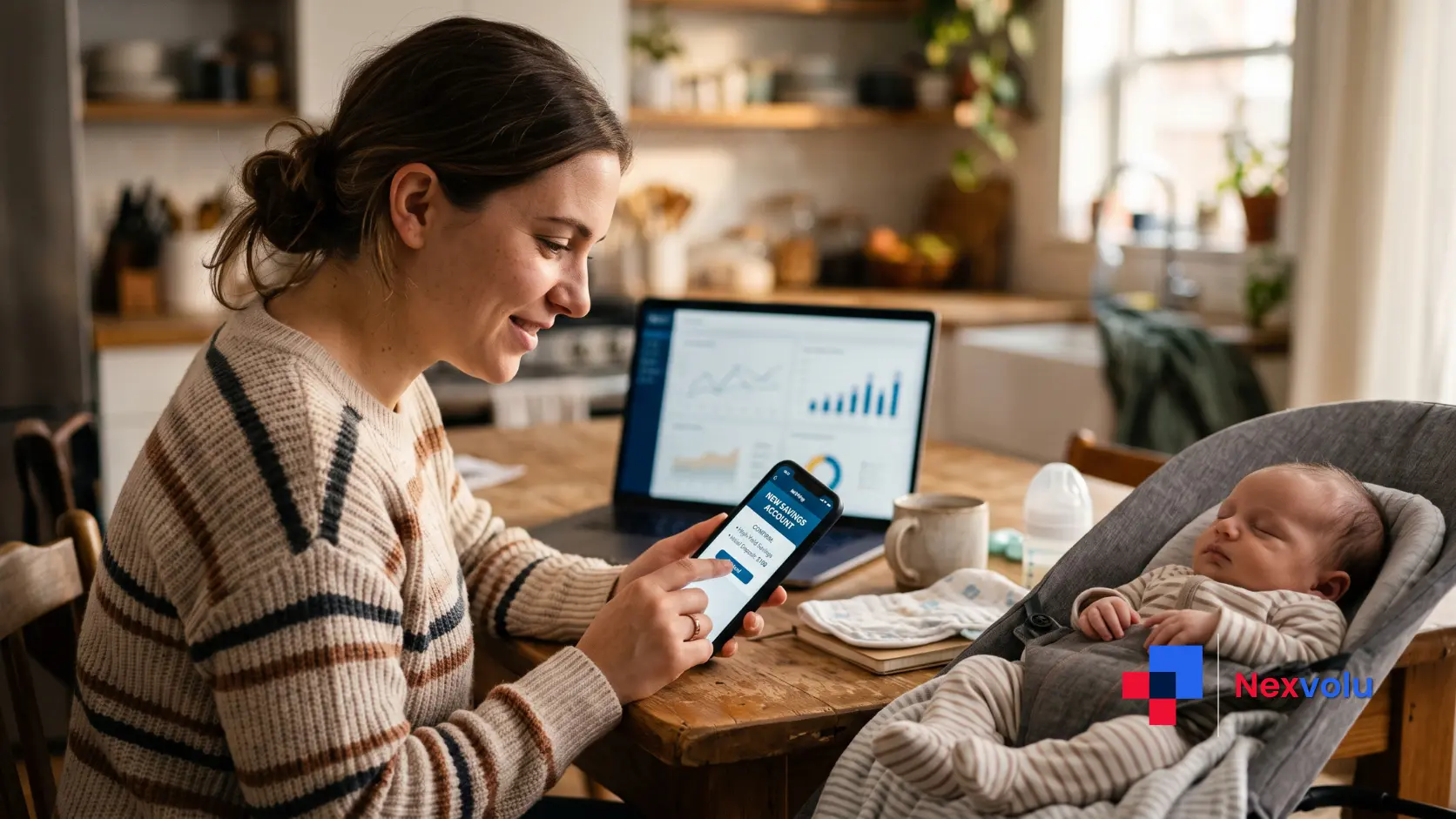 Parent using a phone to open a Trump Account for a newborn while reviewing college savings options