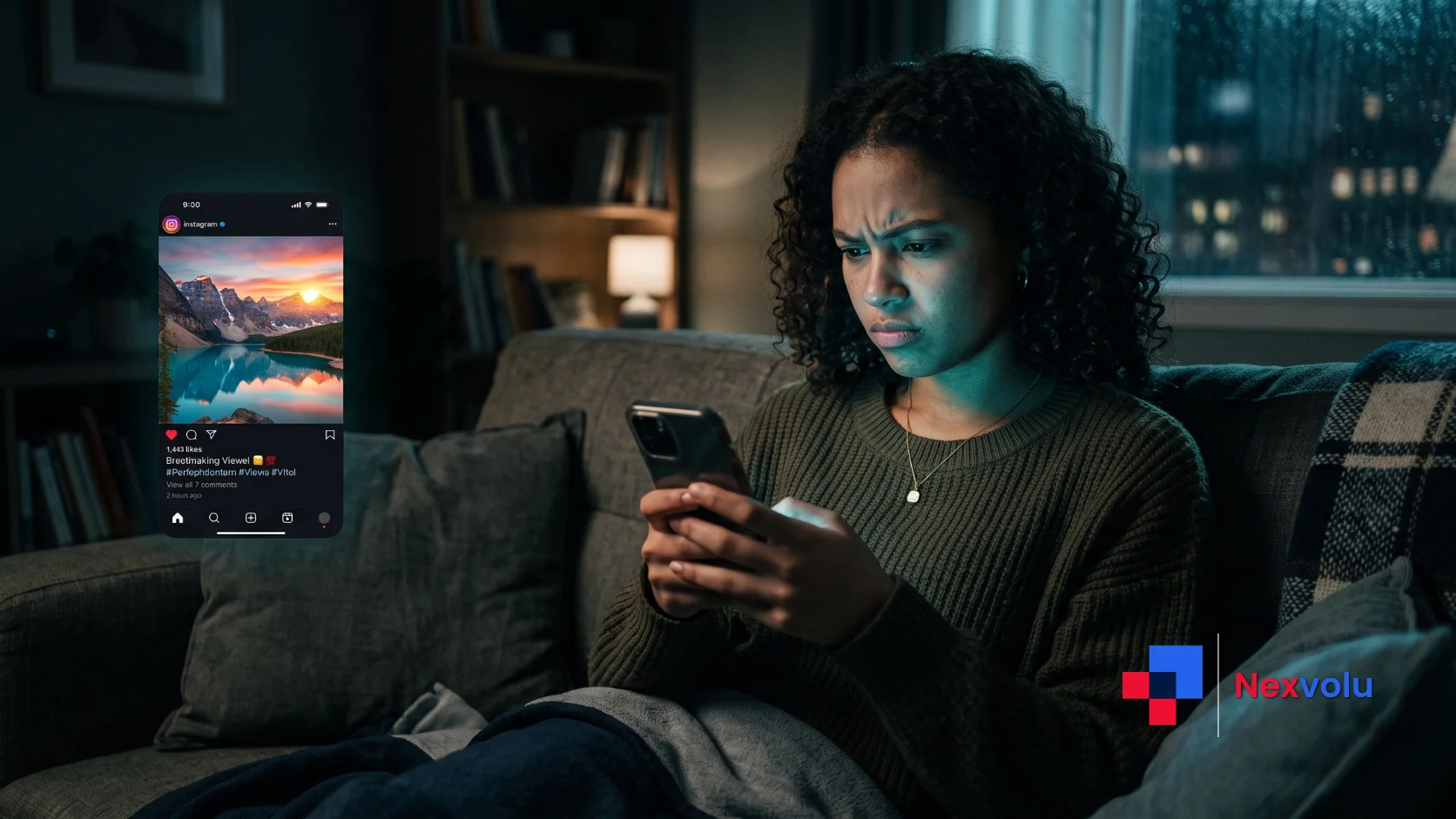 Worried young reader questioning whether a viral social media image on a phone is real