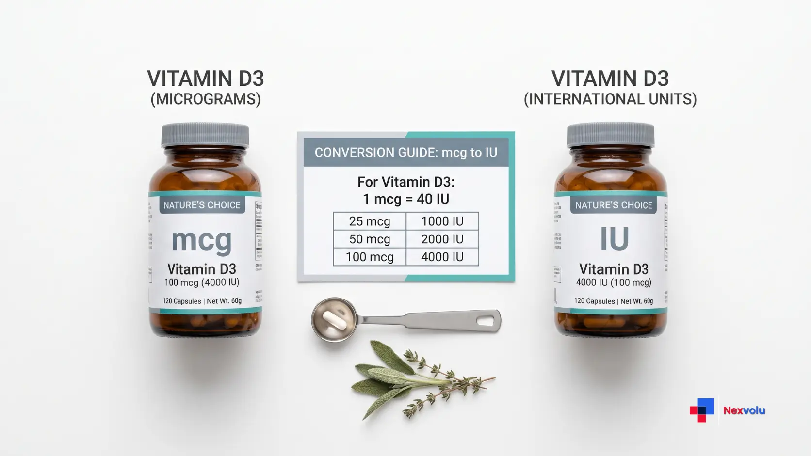 Comparison chart of UK and US vitamin D dosage recommendations in micrograms and international units