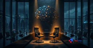 Google DeepMind shakeup illustration showing leadership change at Google AI headquarters