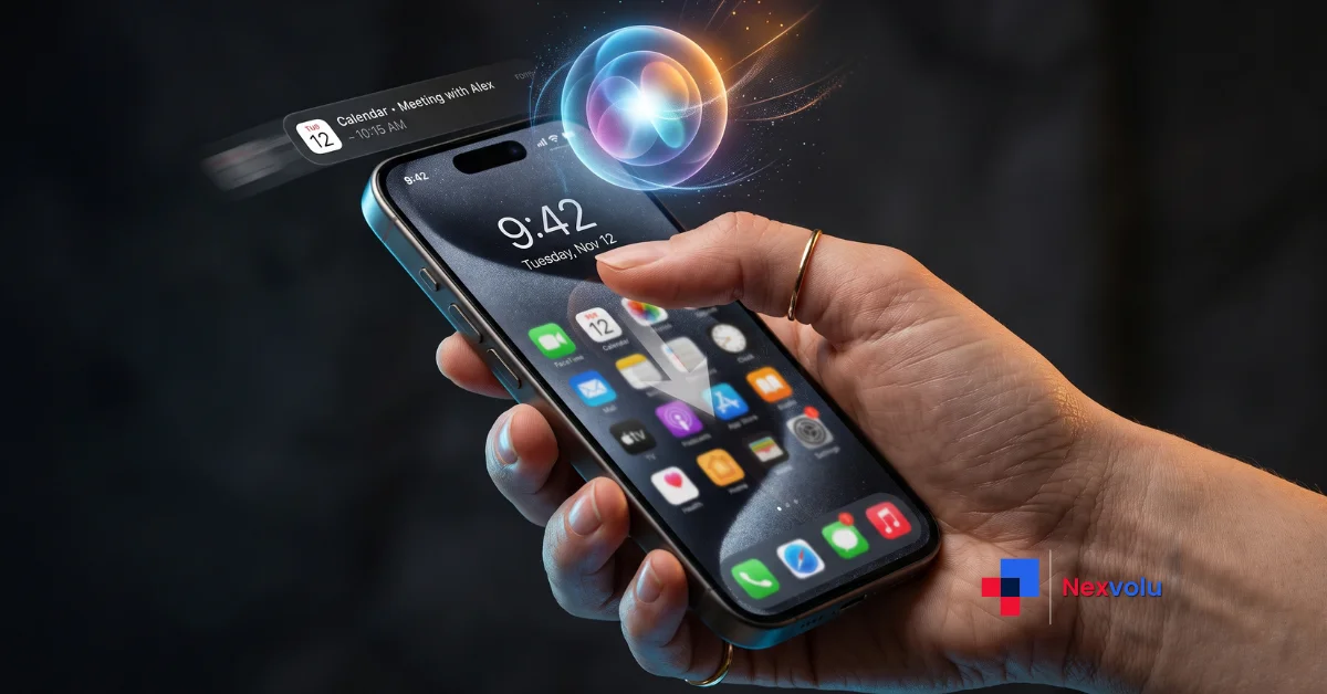 iPhone showing iOS 27 features with Siri AI swipe gesture replacing Notification Center