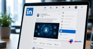 LinkedIn AI slop button shown in a post report menu on a laptop screen